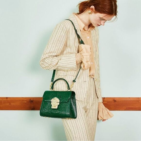 ♥️ LA'FESTIN Green mini Kelly style leather cross body purse, gold hardware - Picture 11 of 15